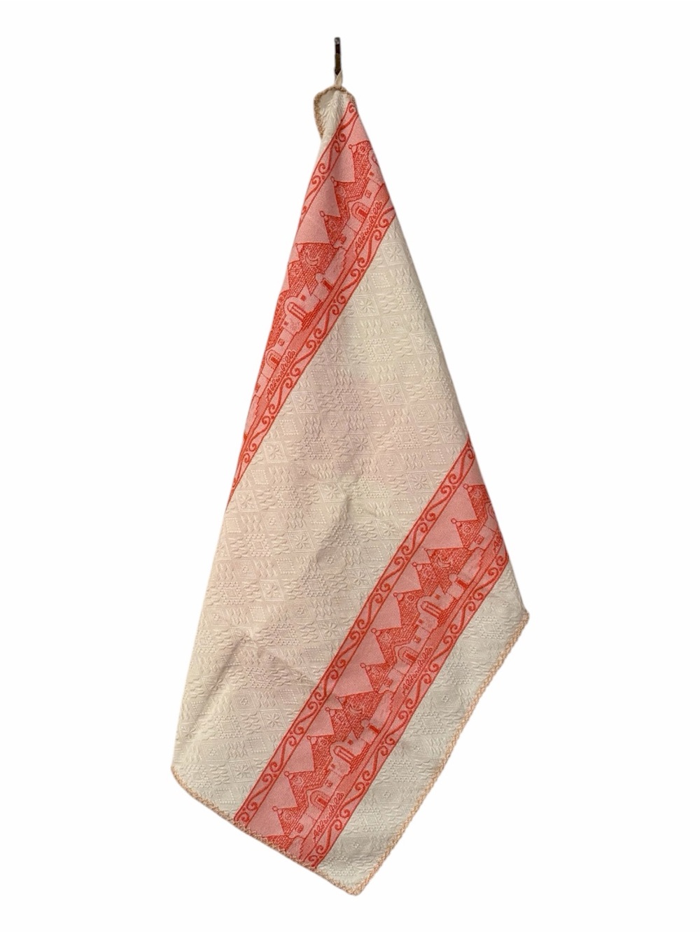 Italian Trulli Kitchen Tea Towel – Woven Jacquard Dish Towel – Cream/Coral Italy - Picture 2 of 8
